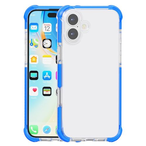 Clear Mobile Phone Case for iPhone 16 TPU+TPE+PC Phone Cover - Transparent Blue