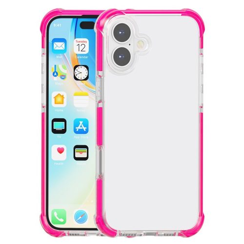 Clear Mobile Phone Case for iPhone 16 TPU+TPE+PC Phone Cover - Transparent Pink