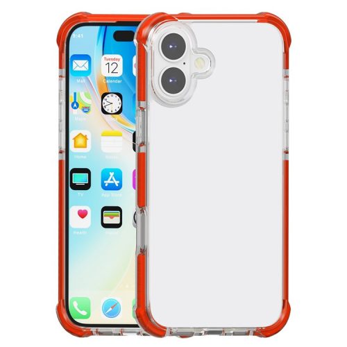 Clear Mobile Phone Case for iPhone 16 TPU+TPE+PC Phone Cover - Transparent Red