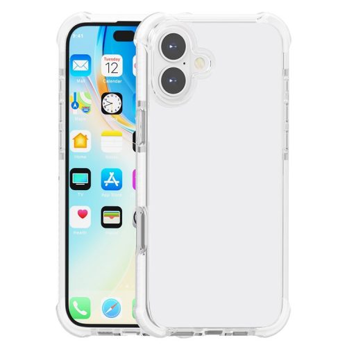 Clear Mobile Phone Case for iPhone 16 TPU+TPE+PC Phone Cover - Transparent White