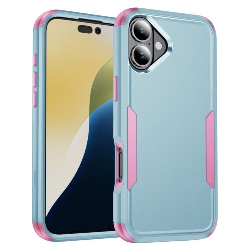 Commuter Series For iPhone 16 Case 3-in-1 Shockproof TPU+PC Phone Cover - Grey Green+Pink