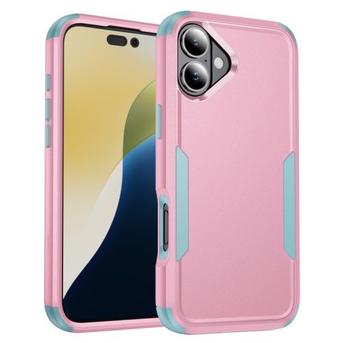 Commuter Series For iPhone 16 Case 3-in-1 Shockproof TPU+PC Phone Cover - Pink+Grey Green