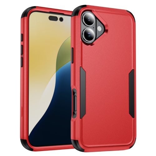 Commuter Series For iPhone 16 Case 3-in-1 Shockproof TPU+PC Phone Cover - Red+Black