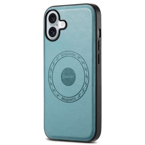 DENIOR A10 for iPhone 16 Case Compatible with MagSafe Cowhide Texture Leather Protective Cover - Blue