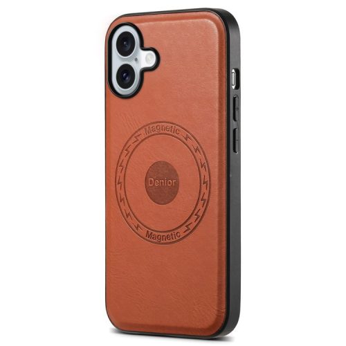 DENIOR A10 for iPhone 16 Case Compatible with MagSafe Cowhide Texture Leather Protective Cover - Brown