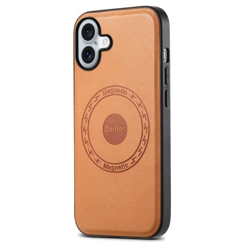 DENIOR A10 for iPhone 16 Case Compatible with MagSafe Cowhide Texture Leather Protective Cover - Khaki