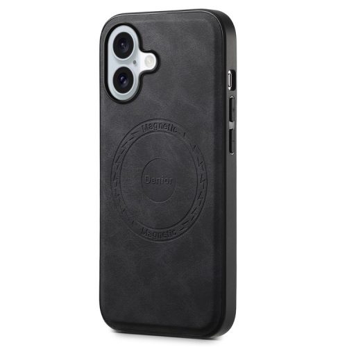 DENIOR A11 For iPhone 16 Case Leather+PC+TPU Phone Cover Compatible with MagSafe Wireless Charging - Black