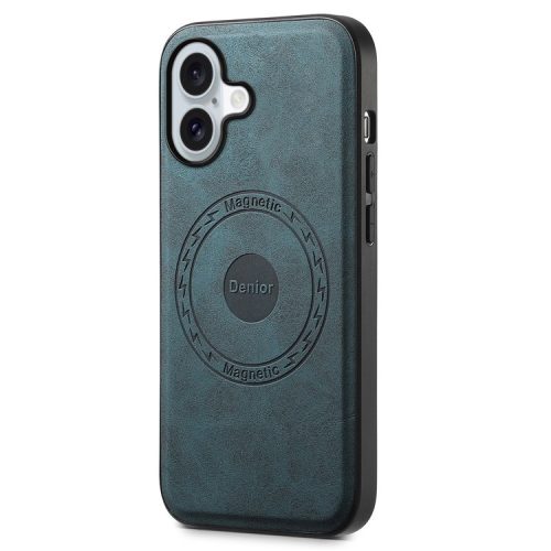 DENIOR A11 For iPhone 16 Case Leather+PC+TPU Phone Cover Compatible with MagSafe Wireless Charging - Blue