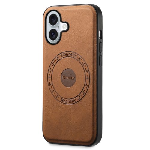 DENIOR A11 For iPhone 16 Case Leather+PC+TPU Phone Cover Compatible with MagSafe Wireless Charging - Brown