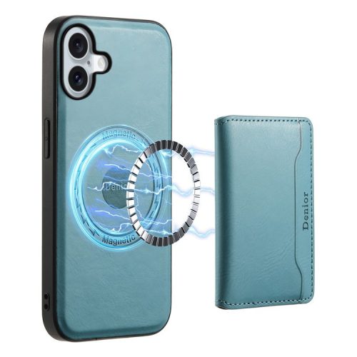 DENIOR D12 For iPhone 16 Case Compatible with Magsafe PU+TPU+PC Phone Cover - Blue