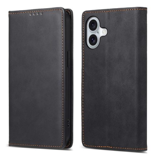 DF-05 For iPhone 16 Case PU Leather RFID Blocking Phone Cover - Black