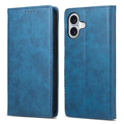 DF-05 For iPhone 16 Case PU Leather RFID Blocking Phone Cover - Blue