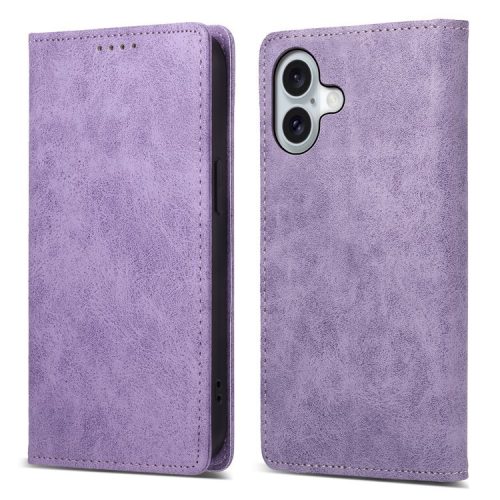 DF-05 For iPhone 16 Case PU Leather RFID Blocking Phone Cover - Purple