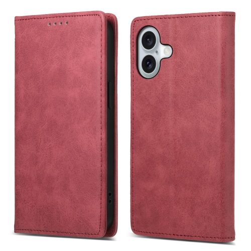 DF-05 For iPhone 16 Case PU Leather RFID Blocking Phone Cover - Red