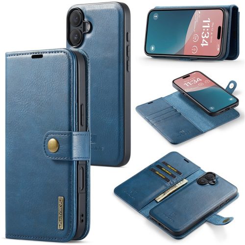 DG.MING for iPhone 16 Case Detachable Split Leather Phone Cover - Blue