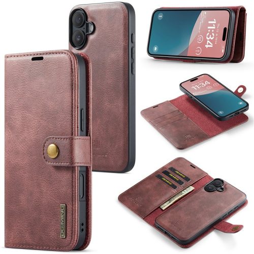 DG.MING for iPhone 16 Case Detachable Split Leather Phone Cover - Red