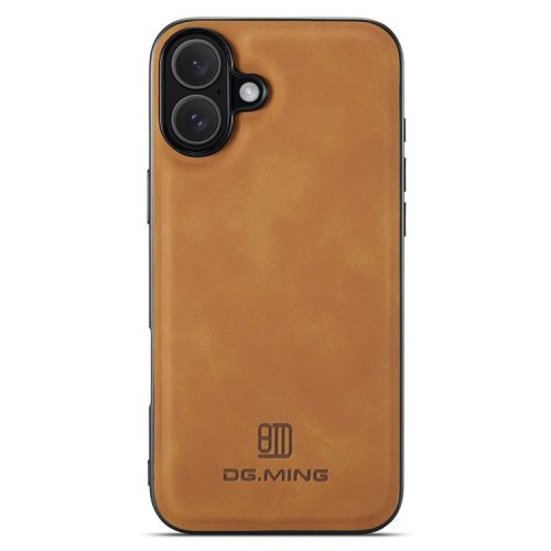 DG.MING For iPhone 16 Case PU Leather+PC+TPU Hybrid Phone Cover - Brown