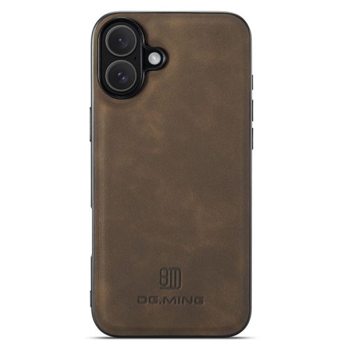 DG.MING For iPhone 16 Case PU Leather+PC+TPU Hybrid Phone Cover - Coffee