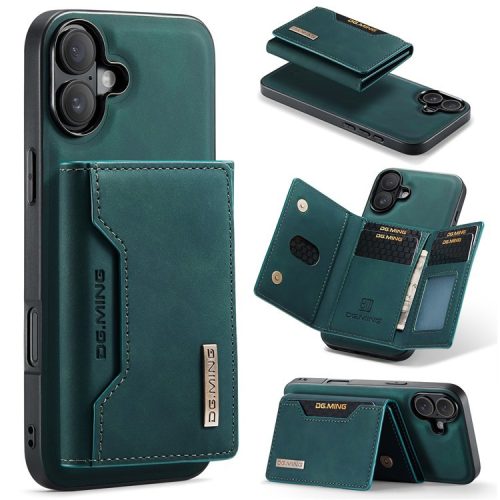 DG.MING M2 Series for iPhone 16 Case PU+PC+TPU Phone Cover Detachable Wallet - Green