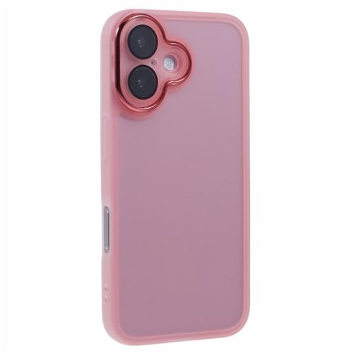 DKSM Series For iPhone 16 Case Electroplated Camera Frame TPU Phone Cover - Transparent Pink