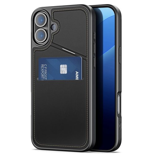 DUX DUCIS Rafi II Series for iPhone 16 Magnetic Case RFID Blocking Leather+TPU Phone Cover - Black