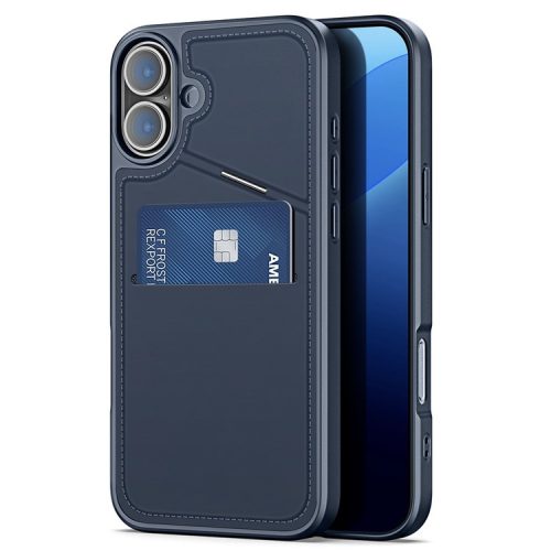 DUX DUCIS Rafi II Series for iPhone 16 Magnetic Case RFID Blocking Leather+TPU Phone Cover - Blue