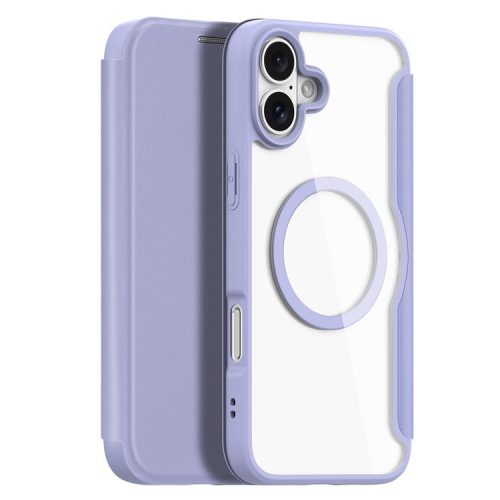 DUX DUCIS Skin X Pro for iPhone 16 Magnetic Case Card Slot PU Leather Flip Phone Cover - Purple