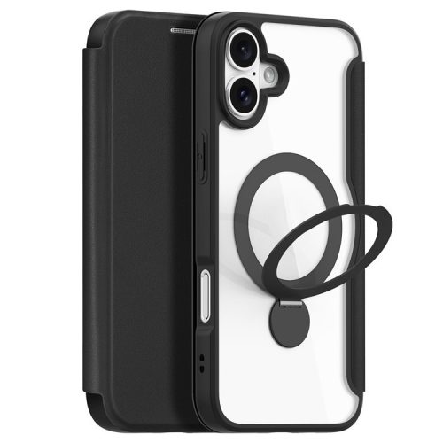 DUX DUCIS Skin X Pro Series for iPhone 16 Magnetic Case Rotary Kickstand Card Slot Leather Phone Cover - Black