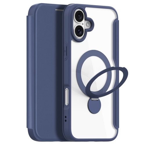 DUX DUCIS Skin X Pro Series for iPhone 16 Magnetic Case Rotary Kickstand Card Slot Leather Phone Cover - Blue