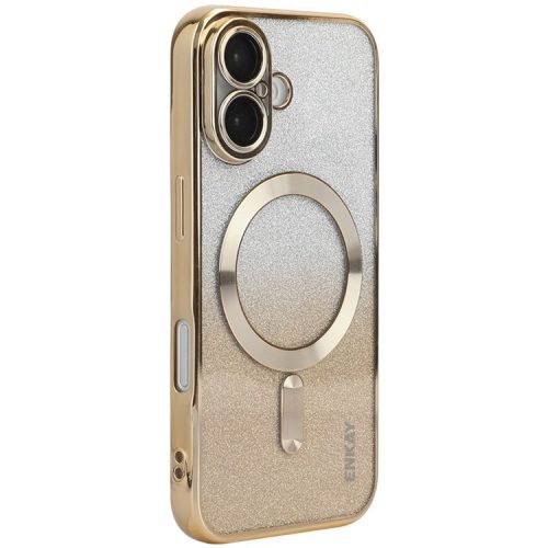 ENAKY HAT PRINCE For iPhone 16 Magnetic Case Glitter TPU Phone Back Cover with Lens Film - Gold