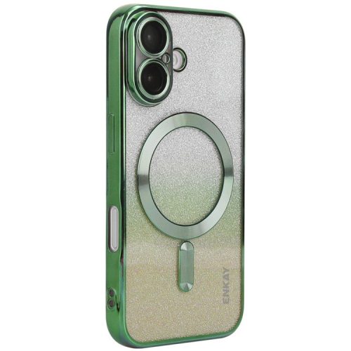 ENAKY HAT PRINCE For iPhone 16 Magnetic Case Glitter TPU Phone Back Cover with Lens Film - Green