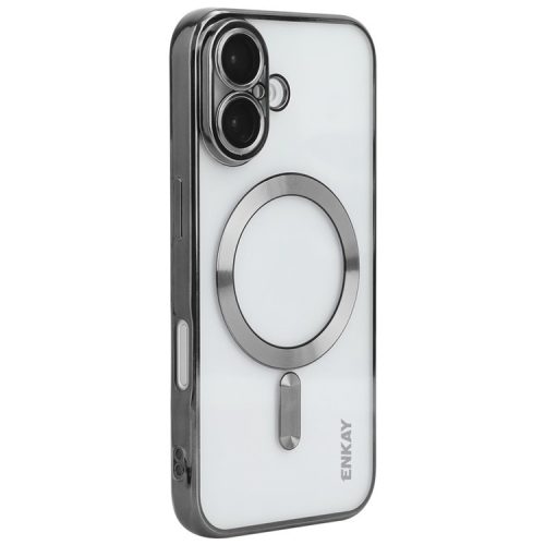 ENKAY HAT PRINCE For iPhone 16 Magnetic Clear Case Shockproof TPU Phone Cover with Lens Film - Black