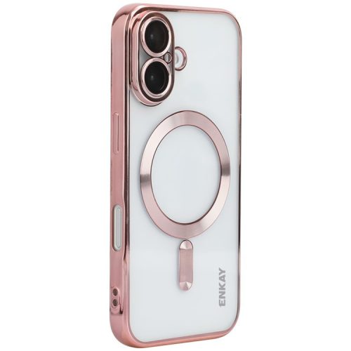 ENKAY HAT PRINCE For iPhone 16 Magnetic Clear Case Shockproof TPU Phone Cover with Lens Film - Pink