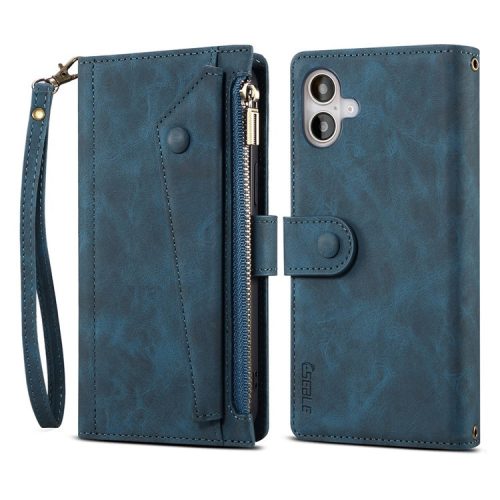 ESEBLE Star Series For iPhone 16 Case Zipper Wallet Leather Stand Phone Cover - Blue