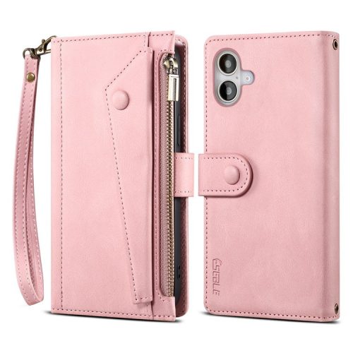 ESEBLE Star Series For iPhone 16 Case Zipper Wallet Leather Stand Phone Cover - Rose Gold