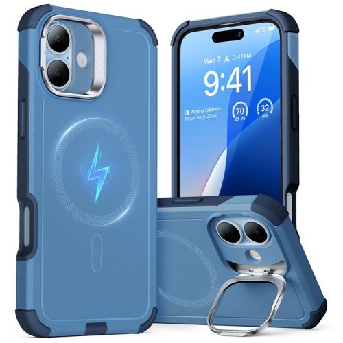 ESR For iPhone 16 Case Compatible with MagSafe PC+TPU Lens Frame Kickstand Phone Cover - Blue