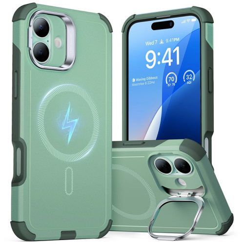 ESR For iPhone 16 Case Compatible with MagSafe PC+TPU Lens Frame Kickstand Phone Cover - Green