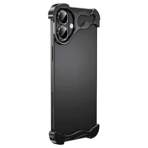 For iPhone 16 Bumper Case Metal Frameless Shockproof Cover with Camera Lens Protector - Black