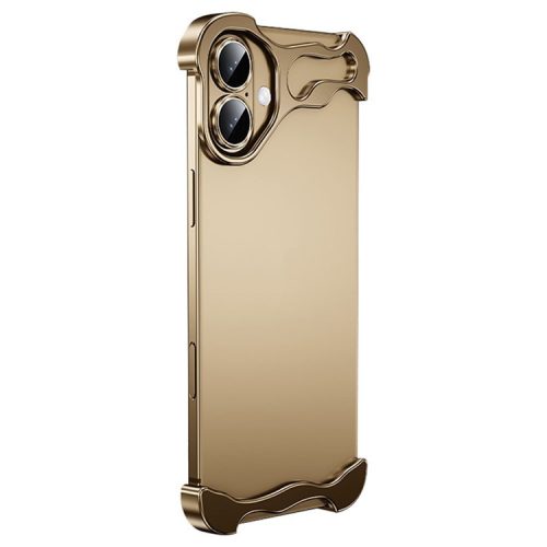 For iPhone 16 Bumper Case Metal Frameless Shockproof Cover with Camera Lens Protector - Gold