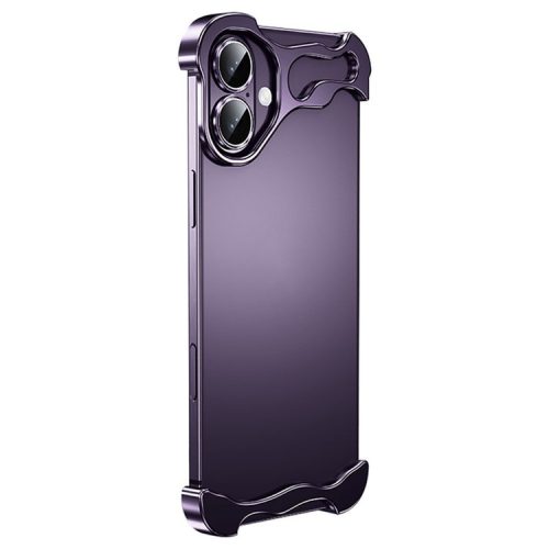 For iPhone 16 Bumper Case Metal Frameless Shockproof Cover with Camera Lens Protector - Purple