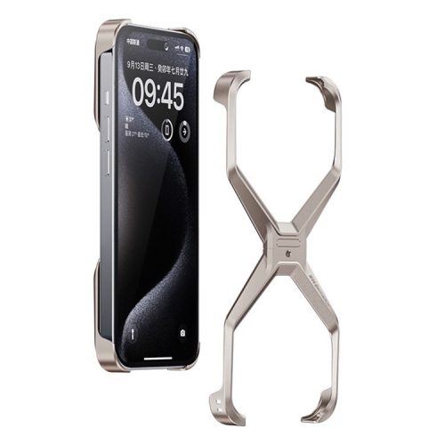 For iPhone 16 Bumper Case No Frame Aluminium Alloy X-Shape Phone Cover - Titanium Gold