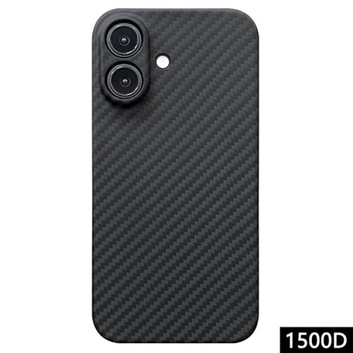 For iPhone 16 Case 1500D Coarse Texture Aramid Fiber Phone Cover Precision Cut-Out - Black