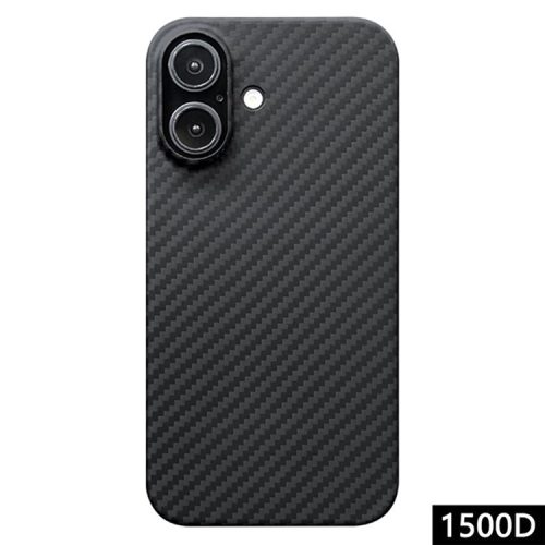 For iPhone 16 Case 1500D Coarse Texture Aramid Fiber Thin Phone Cover (Big Lens Hole) - Black