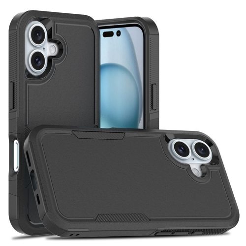 For iPhone 16 Case 2-in-1 PC+TPU Shockproof Phone Cover - Black