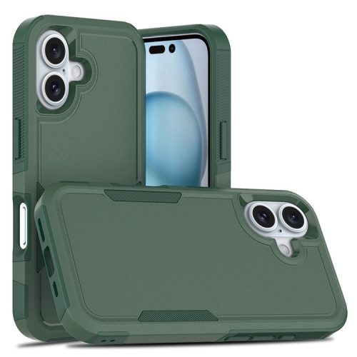 For iPhone 16 Case 2-in-1 PC+TPU Shockproof Phone Cover - Dark Green