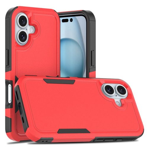 For iPhone 16 Case 2-in-1 PC+TPU Shockproof Phone Cover - Red