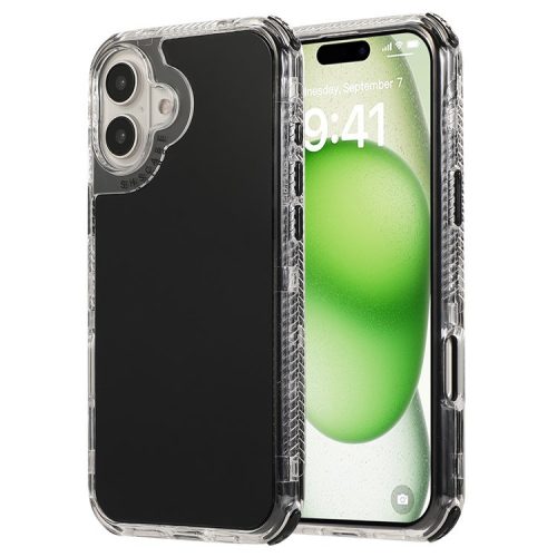 For iPhone 16 Case 3-in-1 Drop-proof PC+TPU Phone Cover - Black