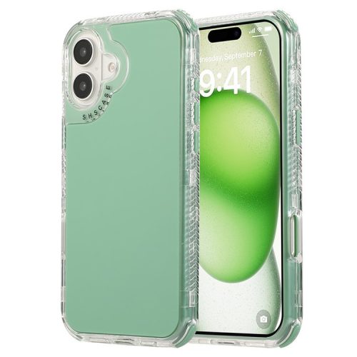 For iPhone 16 Case 3-in-1 Drop-Proof PC+TPU Phone Cover - Blackish Green