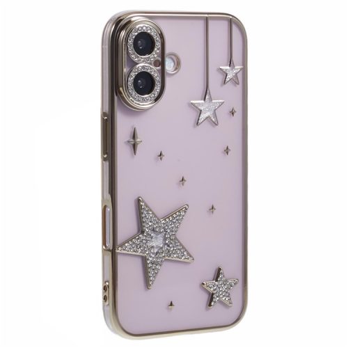 For iPhone 16 Case 3D Bling Stars Electroplating TPU Clear Phone Case - Gold