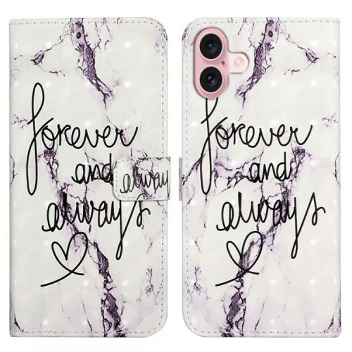 For iPhone 16 Case 3D Creative Pattern PU Leather Stand Phone Cover - Forever and Always